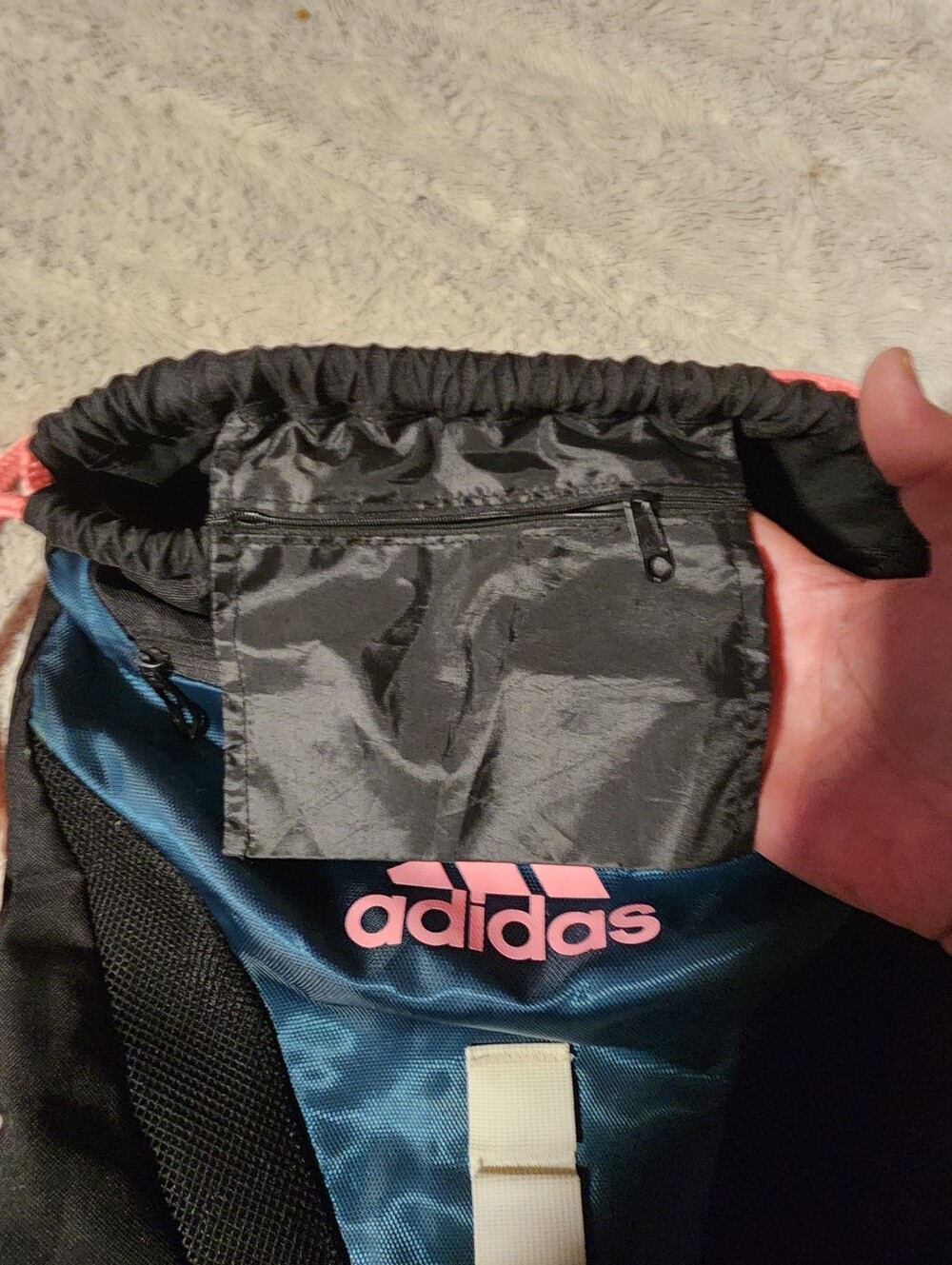 Adidas Rumble Drawstring Backpack  Teal Pink Sackpack Bag Pockets - Picture 5 of 10